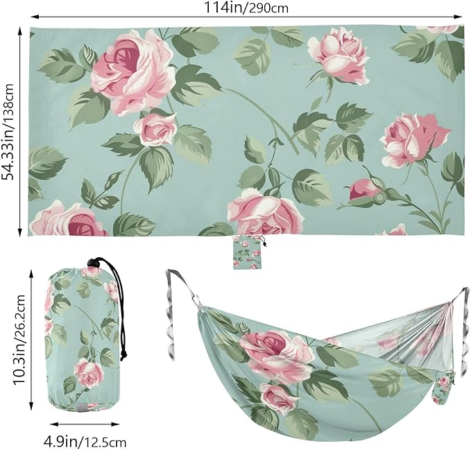 Pink Vintage Rose 330lb Capacity Outdoor Hammock with Portabl Carry Bag Hanging Hammock for Outside Patio Garden hamaca para adultos