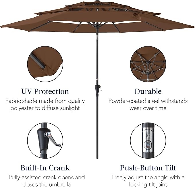 Best Choice Products 10ft 3-Tier Market Patio Umbrella, Outdoor Sun Shade with Tilt, Crank Lift, 8 Ribs for Backyard, Deck, Poolside