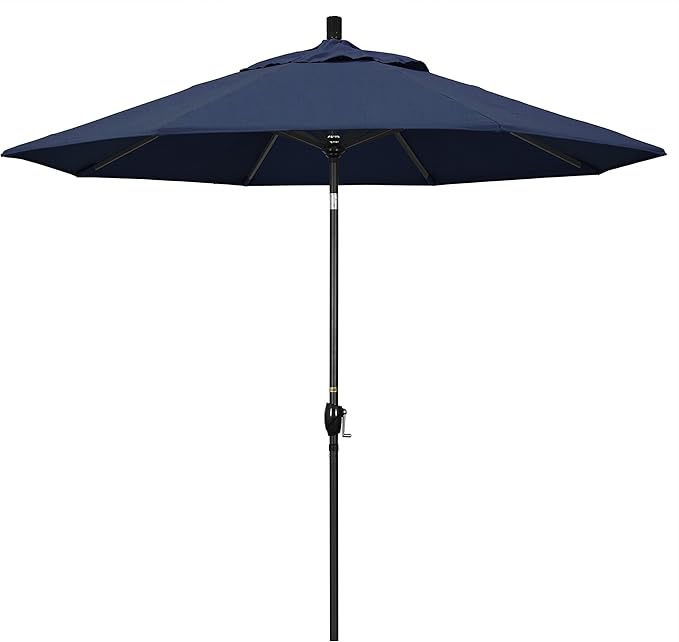 California Umbrella GSPT908302-48080 9' Round Aluminum Market, Crank Lift, Push Button Tilt, Black Pole, Sunbrella Spectrum Indigo