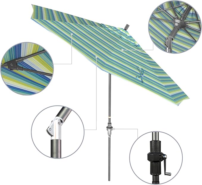 California Umbrella 9' Rd. Crank Lift, Collar Tilt, Aluminum Pole, Fiberglass Rib Patio Umbrella, Hammertone Grey Finish