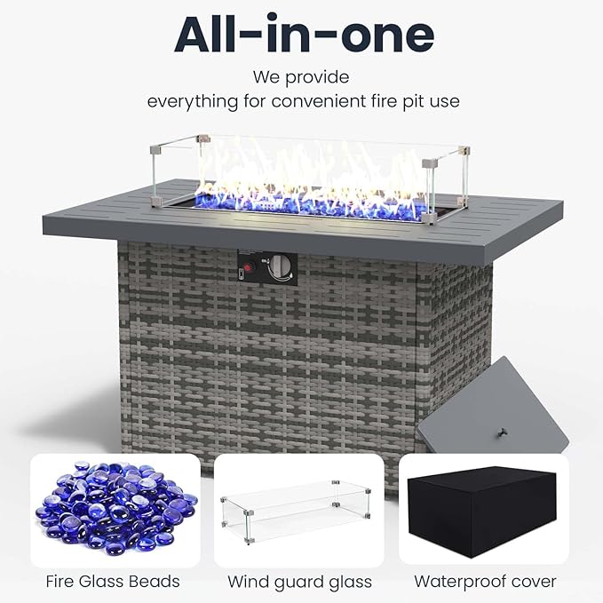 4 Pieces Modern Aluminum Patio Furniture Set with Fire Pit Table, Outdoor Conversation Sets Metal Sectional Sofa
