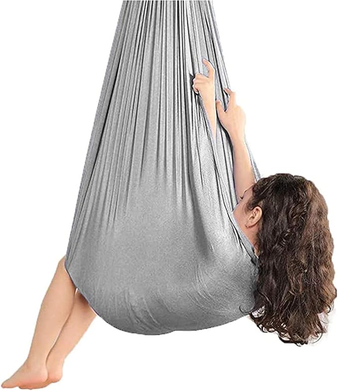 Kids Swing Hammock for Autism ADHD ADD Up to 100kg Sensory Child Elastic Parcel Steady Seat Cuddle Swing (Color : Gray, Size : 150 x 280 cm (L x W).)