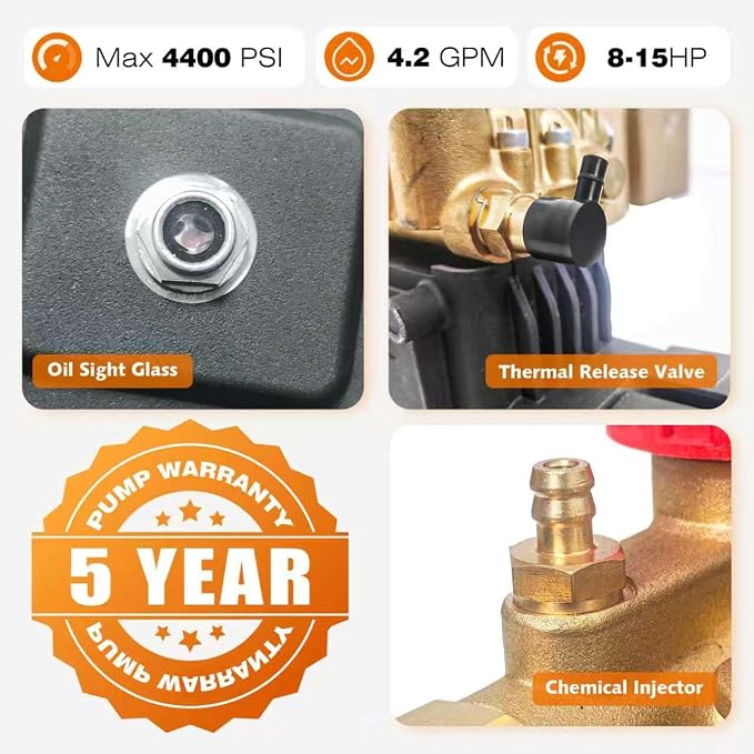 4400 PSI Pressure Washer Pump, 1" Shaft, Industrial Triplex Pump | 2900-4400 PSI Maximum Cleaning Power • Built for Contractors