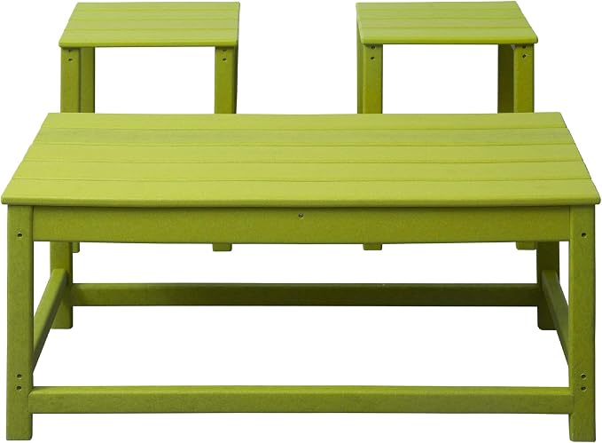 WestinTrends Malibu 3-Piece Set Outdoor Coffee and Side Table for Adirondack Chair, Lime