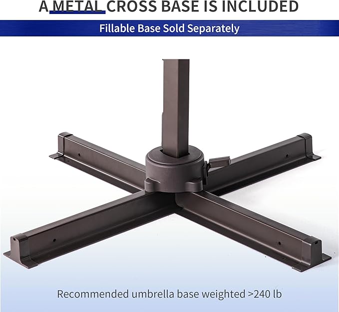JZAC & QZYD 9x12 FT Outdoor Cantilever Patio Umbrella with LED Lights, Large Heavy Duty 2-Tier Aluminum Offset Umbrellas with 360-Degree Rotation for Pool Deck, Navy