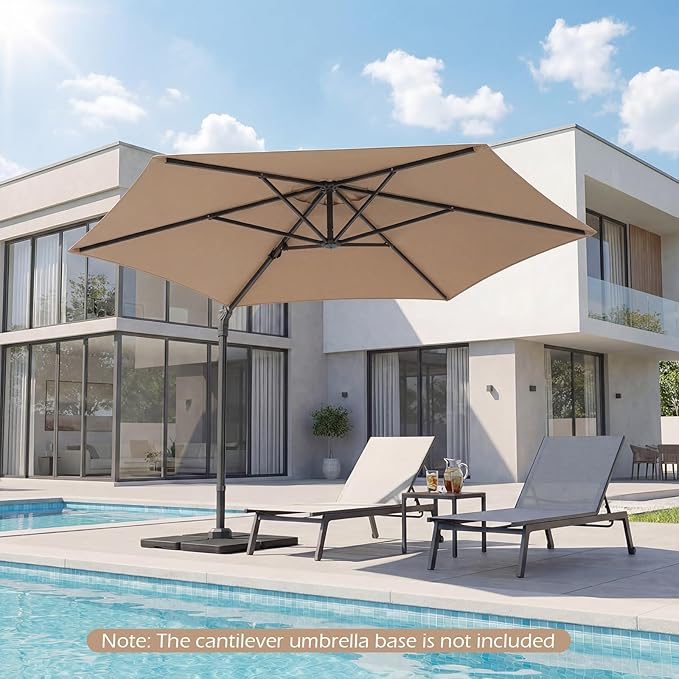 Tangkula 10FT Patio Umbrella, Offset Cantilever Outdoor Umbrella with 360 Degree Rotation, Air Vent, Cross Base for Pool Deck Garden Backyard (Tan)