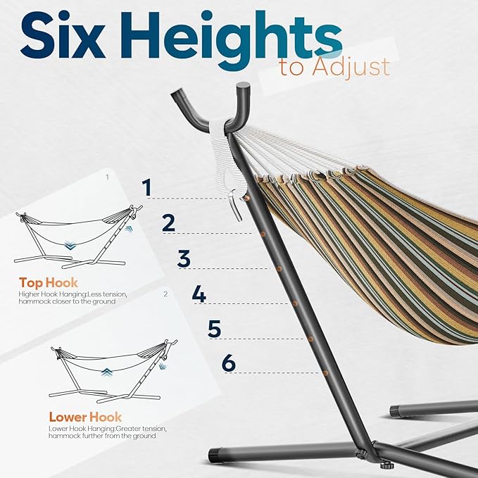 Hammock with Stand for Outside, 600lbs Portable Hammock with Steel Frame for 2-Person Outside Patio, Heavy Duty, Easy Assembly