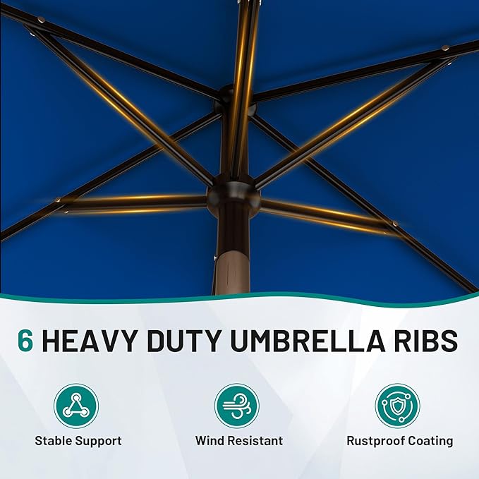 AreShark 6.5' x 10' Rectangular Patio Umbrellas for Outdoor, Outdoor Table Umbrella, Large Outdoor Patio Umbrellas with 6 Sturdy Ribs for Pool, Garden, Deck & Market (Royal Blue)