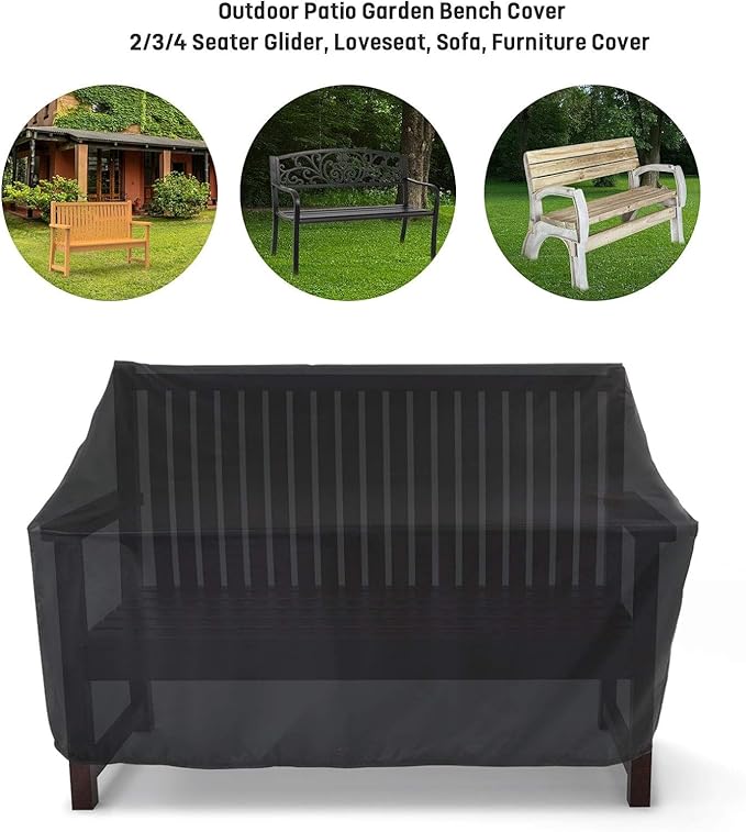 Outdoor Patio Garden Bench Cover - 2 Seat Outside Park Loveseat, Sofa, Glider, Furniture Cover Patio Bench Cover - 52L x 32W x 34H inch