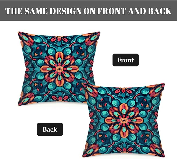 22x22 Inch Outdoor Pillow Covers Set of 2 Waterproof Throw Pillow Covers Decorative Couch Cushion Covers Boho Mandala Floral Square Pillowcases Protectors for Patio Garden Sofa