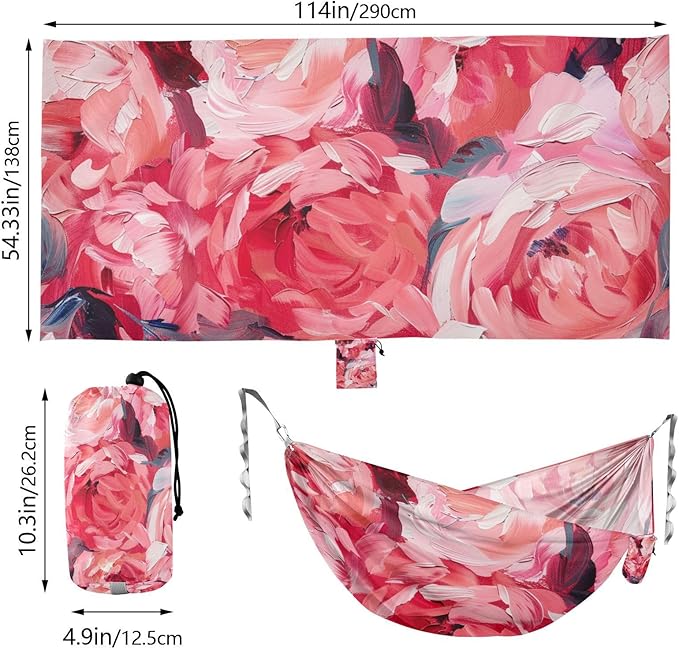 Bohemian Vintage Pink Flowers 330lb Capacity Camping Hammock Tree Hammock for Patio Backyard Lounge Base Base de hamaca para adultos