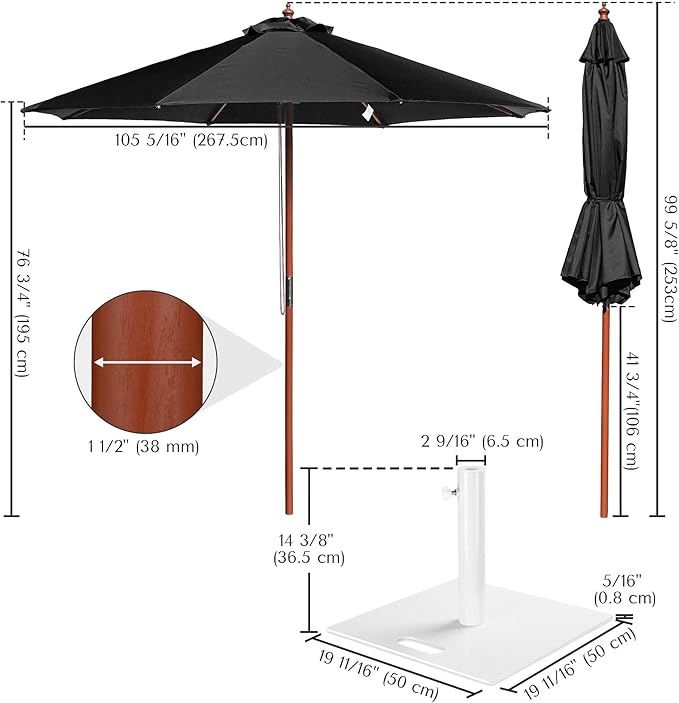 Yescom 9ft Coastal Solid Wood Umbrella Pulley Lift Commercial Base with Wheel Included for Seaside Restaurant Terrace Poolside Beach Club
