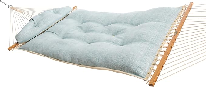 Original Pawleys Island Large Lansinger Seaglass Tufted Hammock with Detachable Pillow – 13 ft. x 55 in., 450 lb Capacity, Oak Spreader Bar, Handcrafted in The USA
