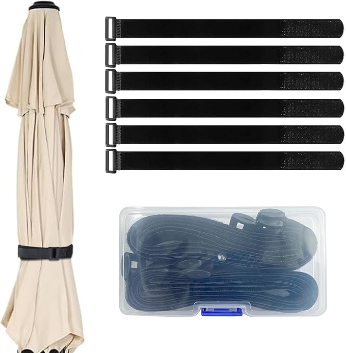 6 Pack Reusable Patio Umbrella Tie Strap,Nylon Self Adhesive Strap Adjustable Securing Straps for Parasol Multipurpose Patio Umbrella Accessories