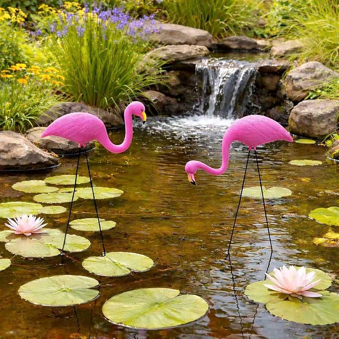 GiftExpress Pink Flamingos Yard Decorations - 6 Pack Small 14" Tall Plastic Flamingo Statue w/Metal Stakes - Flamingo Lawn Ornaments & Garden Decor for Outdoor Parties