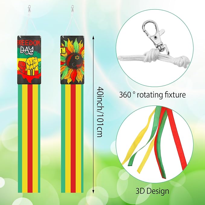 NOVWANG 2 Pieces Juneteenth Windsocks, 40 Inch African American Windsock Outdoor Hanging Flag Juneteenth Decorations for Freedom Day Home Garden Yard Patio Lawn Decor