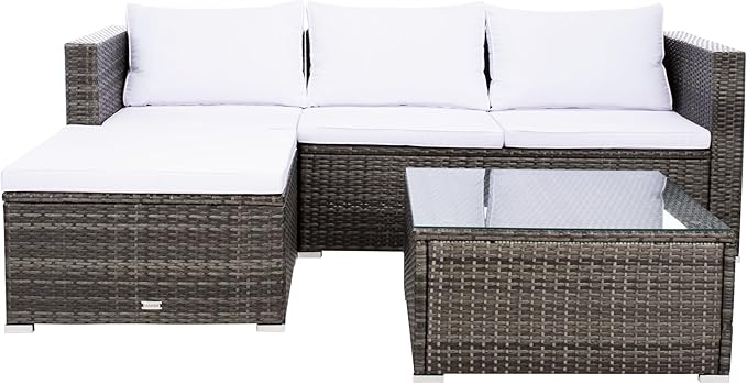 SAFAVIEH Outdoor Collection Madalina Grey Brown/White Wicker Conversation Patio Set