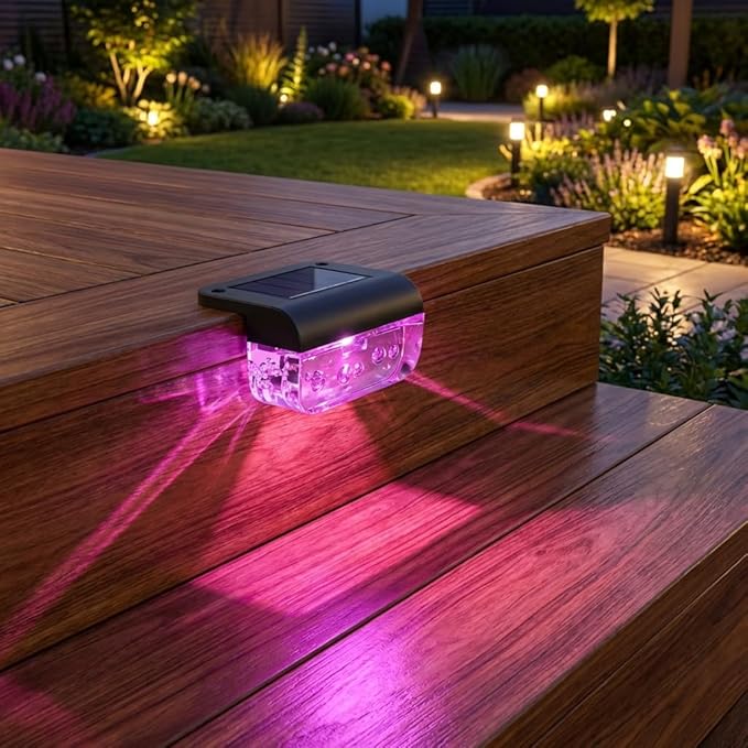 Eyrosa Solar Deck Lights 8 Pack, Solar Lights Outdoor Waterproof for Outside, Stairs, Step, Fence, Yard, Garden, Patio, Pool, Railing (Color Changing)