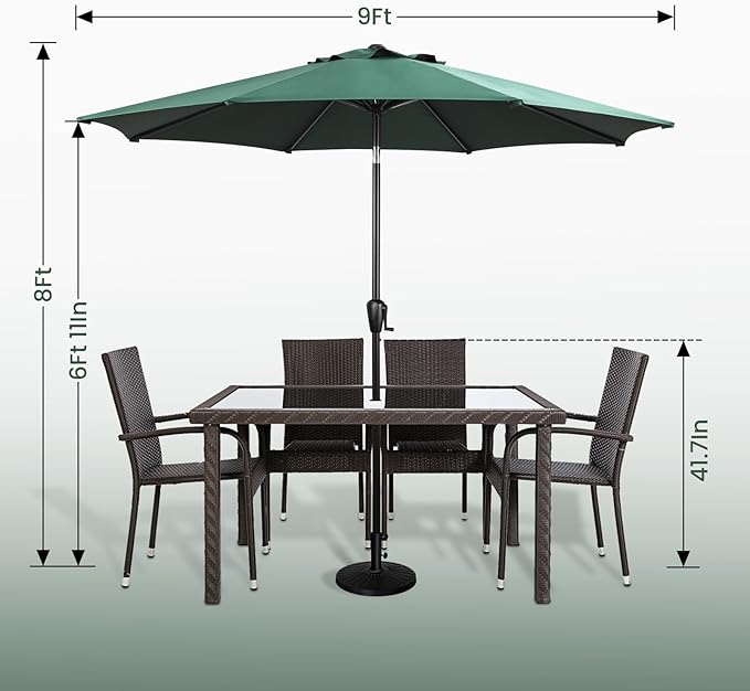 Sun-Ray 9' Round Patio Umbrella with Push-Button Tilt and Hand Crank Lift System, Market Umbrella for Porch, Deck, and Patio