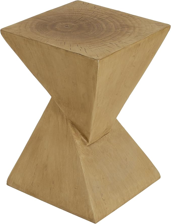Merax Modern Concrete Side Table with Hourglass Design - Hand-Painted Wood Finish Accenttable for Indoor/Outdoor, Light Natural
