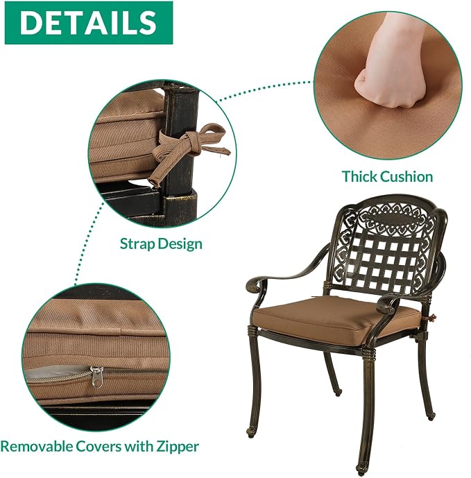 VIVIJASON 9-Piece Outdoor Dining Set, Cast Aluminum Retro Patio Furniture Table and Chairs Set for 8, Include Large 94.5" Rectangular Dining Table and 8 Chairs with Umbrella Hole, Khaki Cushion