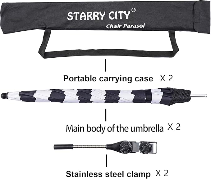 Beach Chair Umbrella with Universal Clamp,360° Adjustable Sunshade Umbrella,Clip on Parasols for Patio,Wheelchairs,Golf Carts