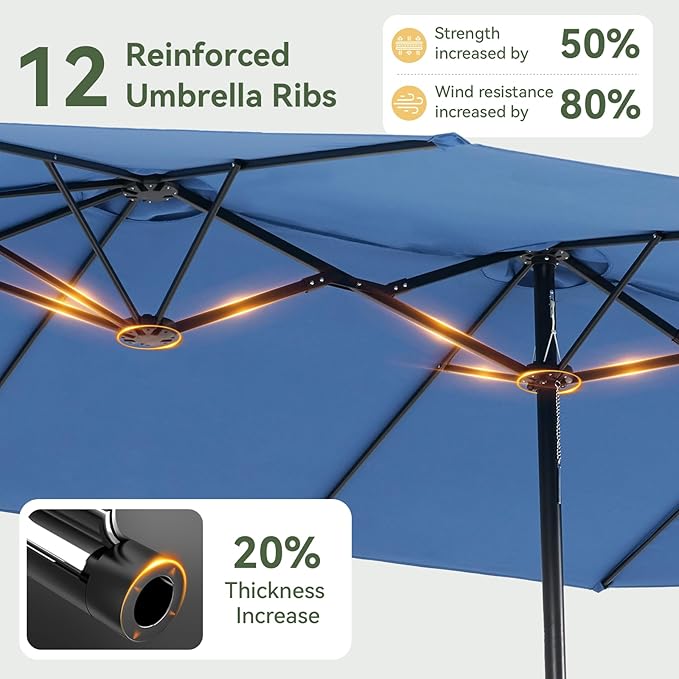 Aoxun 15ft Patio Umbrella with Base Included, Outdoor Double-Sided Rectangular Umbrella with Crank Handle & Ventilation, Large Standing Umbrella for Pool, Deck, Lawn, Backyard & Beach
