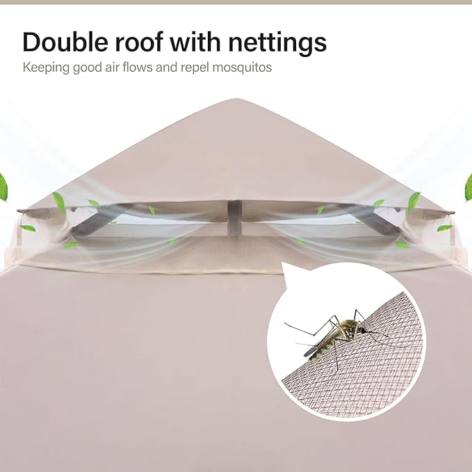 LAUSAINT HOME Patio Gazebo 10'x10', Outdoor Heavy Duty Party Tent Shelter with Double Roofs, Mosquito Nettings for Backyard, Garden, Lawn, Khaki