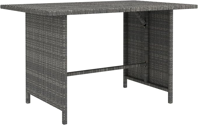 Benjara Outdoor Dining Table, 43 Inch Rectangular Top, Dark Gray Poly Rattan