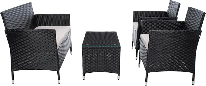 SAFAVIEH Outdoor Collection Bandele Black/Light Grey Cushion 4-Piece Conversation Patio Set