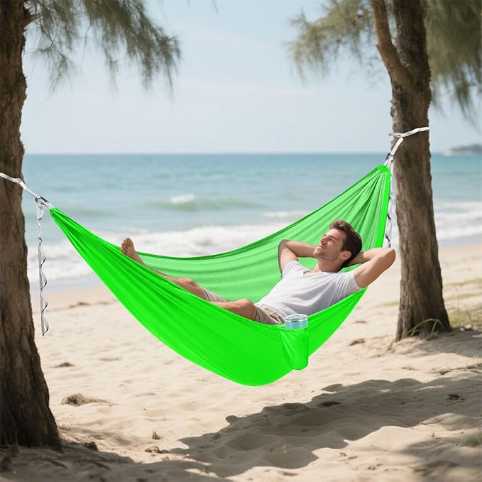 Fluorescent Green Solid Color 330lb Capacity Hammocks for Camping with Tree Straps Portable Hammock for Outside Patio Garden hamaca con soporte para adultos