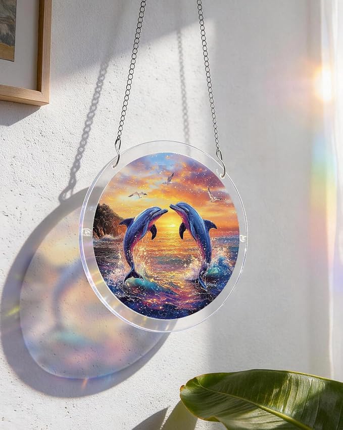 Acrylic Puzzle Suncatcher 83 Pieces, Dolphin Love Song Sun Catchers Puzzle, DIY SunCatchers Puzzles Window Hanging, Home & Garden Decor, Gifts for Family and Friends, 7.4 in