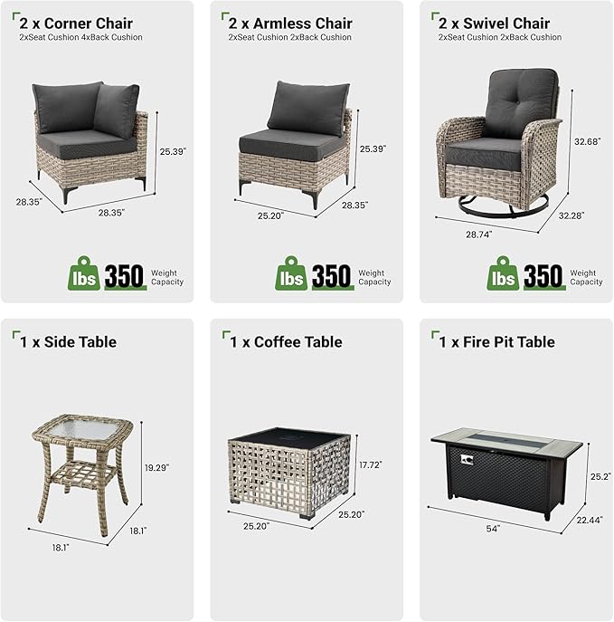 9 Pcs Patio Furniture with Fire Pit Table, Outdoor Rattan Wicker Conversation Set with Glowing Coffee Table, Comfy Sectional Sofa for Porch Balcony Backyard Pool, Black