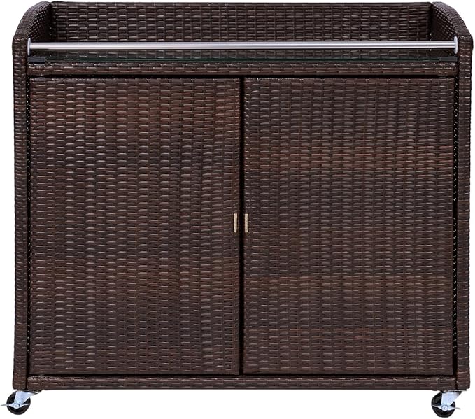 Teamson Home Veronica Outdoor Portable PE Rattan Serving Cart with Wheels, Brown