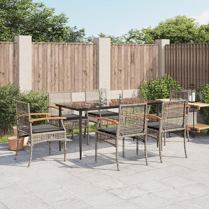 7 Piece Patio Dining Set with Cushions, Sectional Sofa Outdoor Sofa Sets Outdoor Lounge Sets Front Porch Furniture for Negotiation Area Piazza Exhibition Garden Gray Poly Rattan