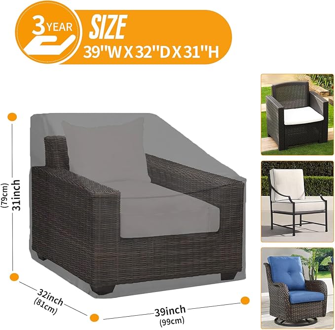 Kipiea Patio Chair Covers Waterproof Winter 2 Pack - Heavy Duty Lawn Outdoor Furniture Chair Covers with Anti UV and No Tears, No Fading (39" W x 32" D x 31" H)
