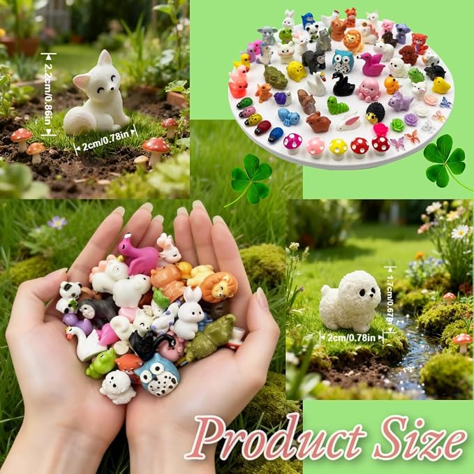70pcs Mini Tiny Resin Animals for Fairy Garden Decor, Miniature Landscape, Dollhouse Accessories, Crafts Projects, Easter Scatter, DIY Terrarium(70 Styles)