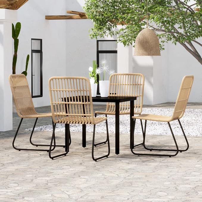 Backyard Furniture Patio Conversation Sets Outdoor Seating 5 Piece Patio Dining Set Oak Suitable for Swimming Pool, Courtyard, Garden