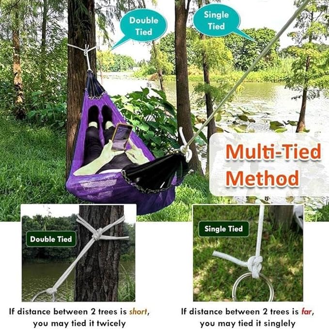 Camping Hammock Nylon Mesh Portable Hanging Bed Outdoor Hammock for Adults 440lbs Capacity, Anti-Roll Breathable Hammocks for Hiking Travel Beach Garden Backpacking(Purple)