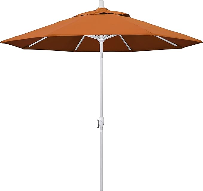 California Umbrella 9' Round Aluminum Market Umbrella, Crank Lift, Push Button Tilt, White Pole, Cilantro