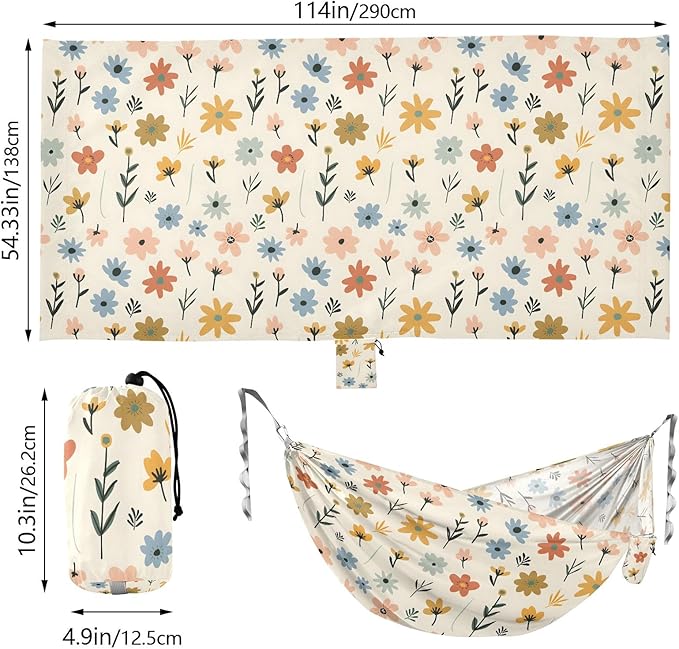 Camping Hammock Outdoor Hammocks for Outside Small Botanicals Floral Beach Trees Portable Lightweight with Pockets Tree Straps Indoor
