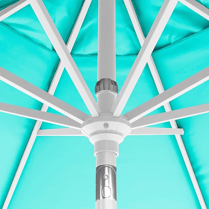 California Umbrella 12-Year-Non-Fading, 9Ft Premium Sunbrella Patio Umbrella, Hand-Crank, Button-Tilt, White Frame, Aruba Fabric