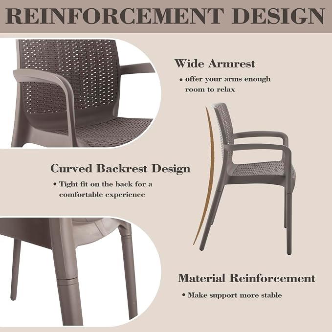 DIMAR GARDEN 5 Piece Patio Dinning Chairs Set, 31.5" Square Table with Umbrella Hole, Resin Dining Chairs with High Back and Armrest, Flax Gray