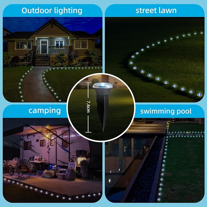 15 LED Solar Ground Lights Outdoor, Waterproof Solar Pathway Lights, LED Landscape Lighting for Garden, Patio, Driveway, Walkway - White