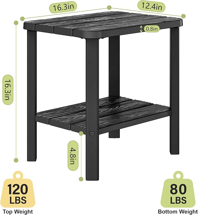 KAMABOKO Outdoor Side Table for Patio, 2-Tier Adirondack End Table 16" HDPE Waterproof Square Storage All-Weather Table for Lawn, Pullside, Beach and Indoor