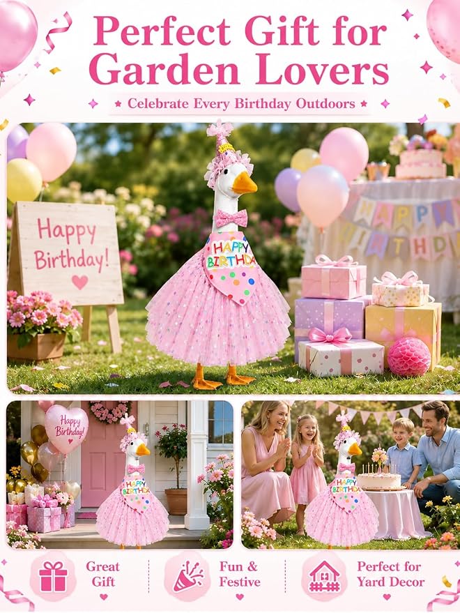 Porch Goose Outfits - 23" /17" Porch Goose Clothes for Lawn Yard (Pink)