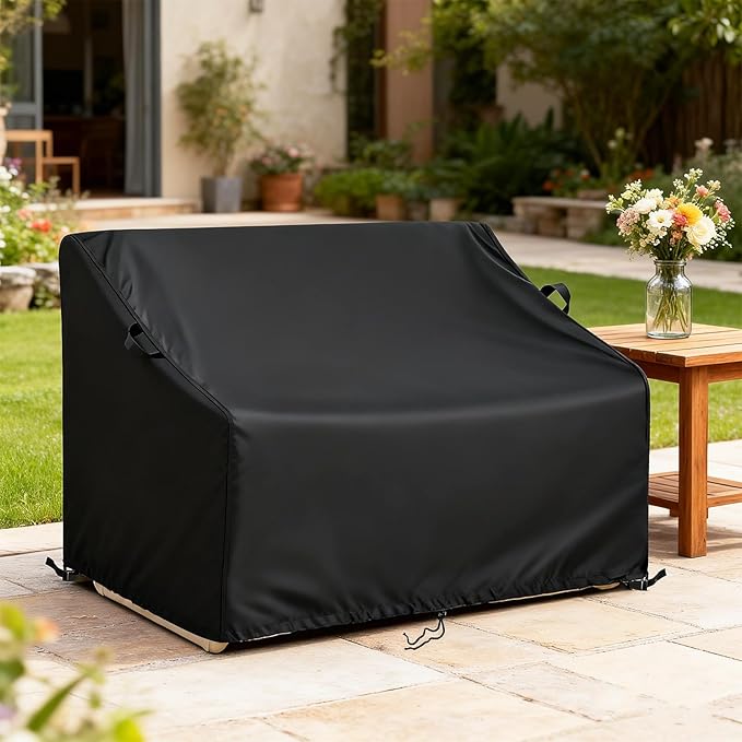 Kasla Patio Double Chair Cover, Waterproof Heavy Duty Cover for Outdoor Loveseat & Glinder Bench & Papasan Rocking Chair & Outdoor Couch & Outside Sofa (Black, 80"L×38"W×35"H)