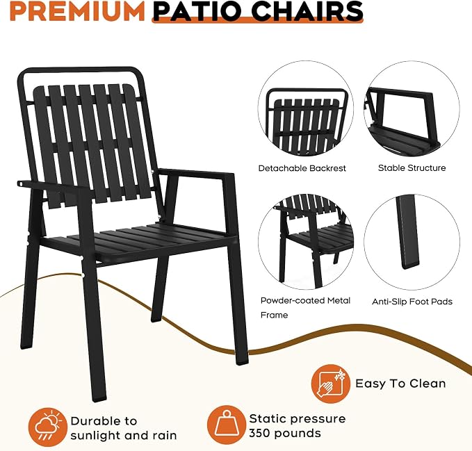 Outdoor Patio Dining Set for 4, 5 Pieces Patio Table and Chairs Set with Umbrella Hole, 41"x 41" Round Metal Wood-Grain Dining Table Set with 4 Metal Frame Patio Chairs for Deck , Backyard, Porch
