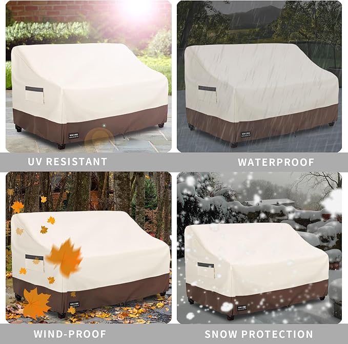 Patio 3-Seater Sofa Cover, 3 Seater Outdoor Couch Cover Waterproof Couch Covers Fits up to 79W x 37D x 35H Inches, Waterproof Heavy Duty Patio Furniture Covers, Beige and Brown