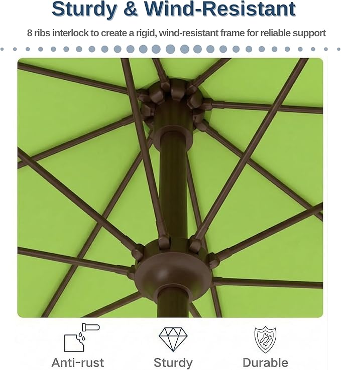 PatioKingdom 9FT Patio Outdoor Umbrella-UPF 50+ Sun Shade with Wind Vent, Push-Button Tilt & Smooth Crank Lift, Rust-Resistant Fiberglass Frame for Garden, Backyard,Yard (Apple Green)